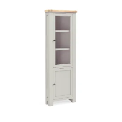 Grey Wood Narrow 2 Door Corner Display Cabinet Oak Top