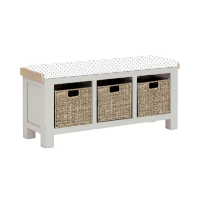 Grey Wood 3 Baskets Storage Bench Oak Top without Cushion