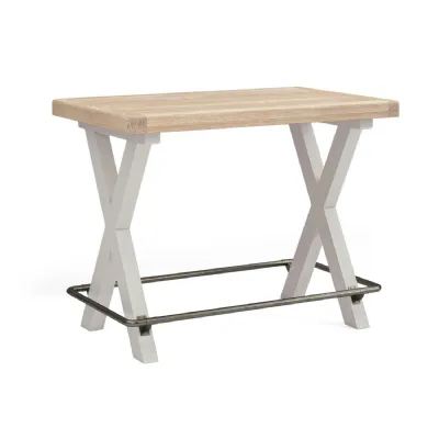 Grey Wood Large Bar Table Oak Top and Metal Footrest