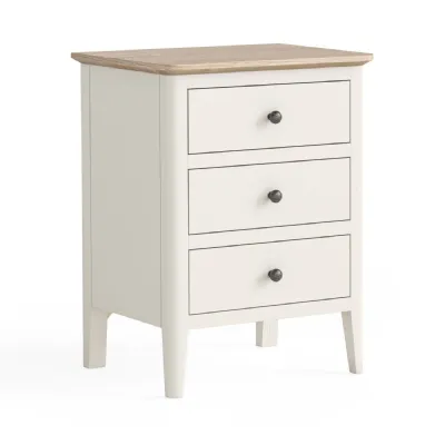 Coconut Milk Wood 3 Drawer Bedside Table White Wash Top