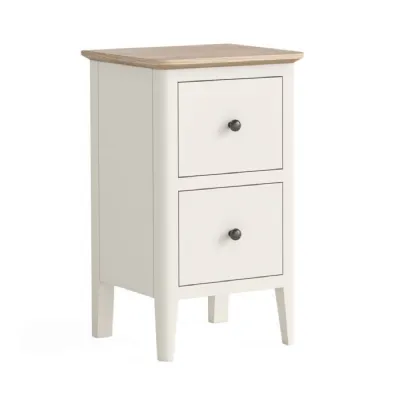 Coconut Milk Wood 2 Drawer Narrow Bedside Cabinet Oak Top