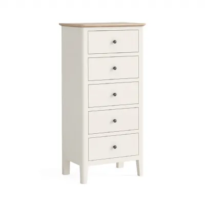 Coconut Milk Wood Chest of 5 Drawers Oak Top Tallboy
