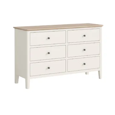 Coconut White Wood Chest of 6 Drawers Oak Top