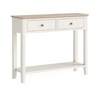 Coconut Milk Wood 2 Drawer Console Table Oak Top