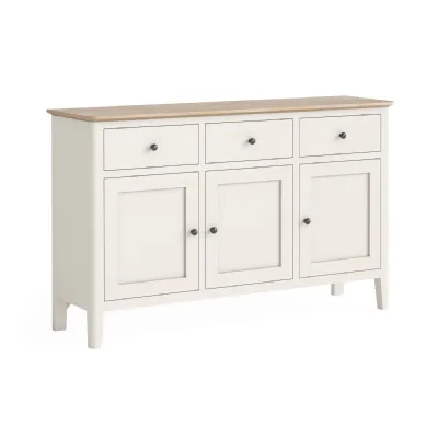 Coconut Milk Wood 3 Door 3 Drawer Large Sideboard Oak Top
