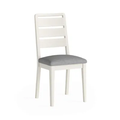 Coconut Milk Wood Slatted Back Dining Chair Grey Fabric Seat