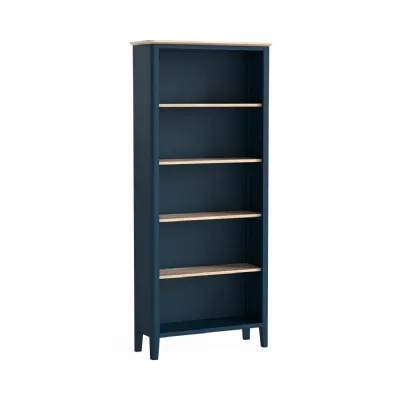 Navy Blue Wood 5 Tier Open Large Bookcase Oak Top