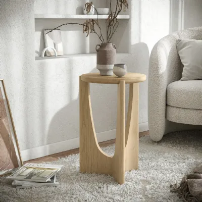 Light Oak Round Top Side Table Half Moon Base