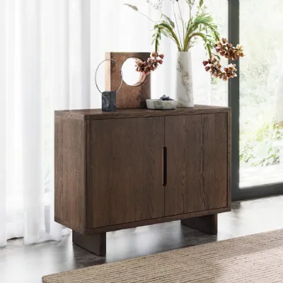 Dark Brown Oak 2 Door Small Sideboard Panelled Legs