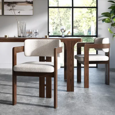 White Upholstered Dining Chair Dark Oak Geometric Frame