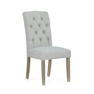 Beige Fabric Buttoned Back Dining Chair Wooden Legs