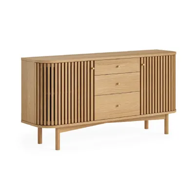 Natural Wood 2 Door 3 Drawer Large Slatted Sideboard