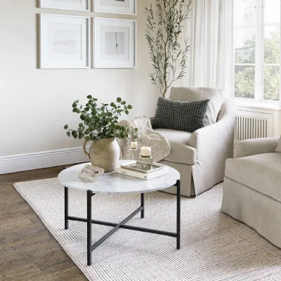 ROUND COFFEE GREY BASE WHITE MARBLE