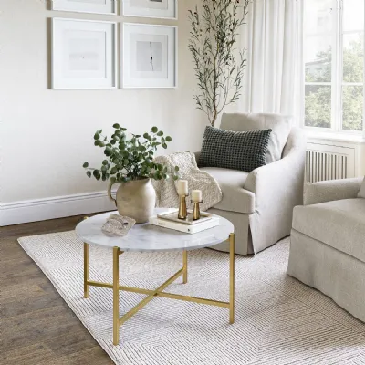 ROUND COFFEE GOLD BASE WHITE MARBLE