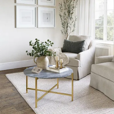 ROUND COFFEE GOLD BASE GREY MARBLE