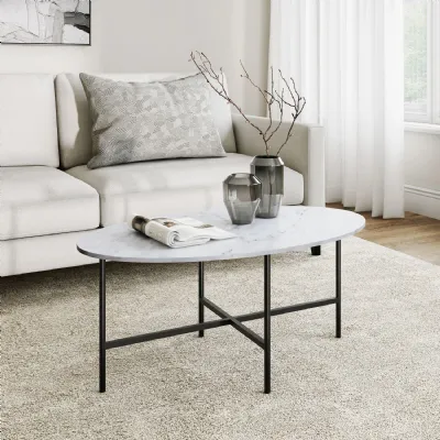 OVAL COFFEE GREY BASE WHITE MARBLE