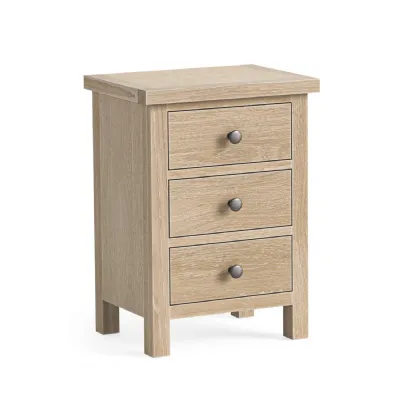 White Wash Oak 3 Drawer Small Bedside Cabinet
