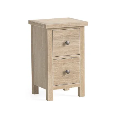 White Wash Oak 2 Drawer Narrow Bedside Table
