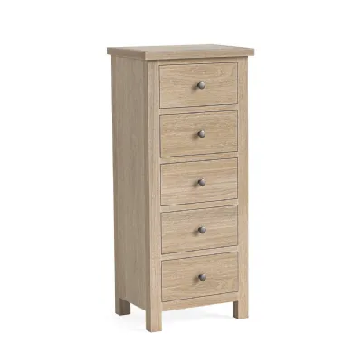 White Wash Oak Chest of 5 Drawers Tallboy