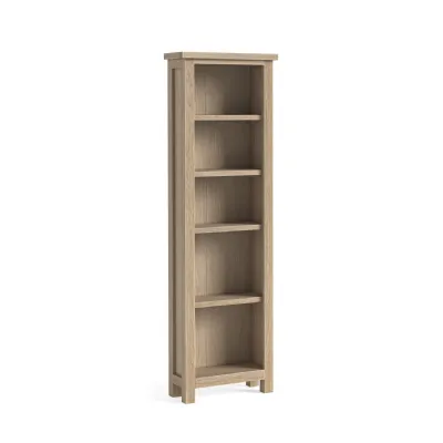 White Wash Oak 5 Tier Slim Narrow Open Bookcase