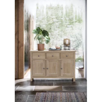 White Wash Oak 3 Door 3 Drawer Large Sideboard
