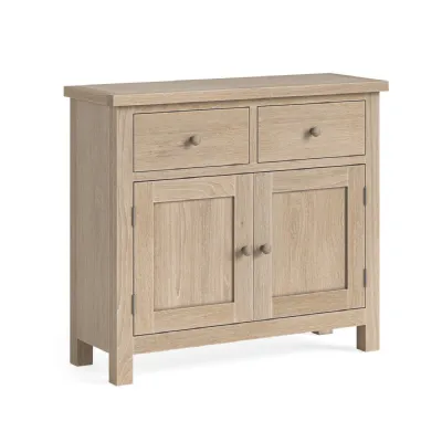 White Washed Oak 2 Door 2 Drawer Small Sideboard