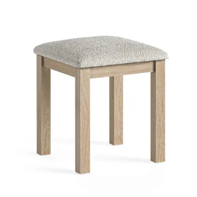 White Wash Oak Square Dressing Table Stool Grey Fabric Seat