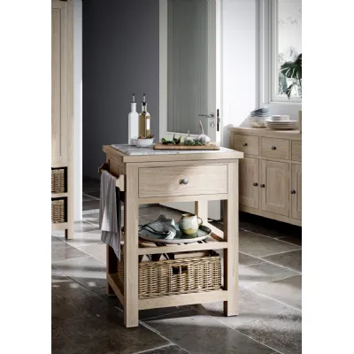 White Wash Oak 1 Drawer Small Kitchen Island with Basket