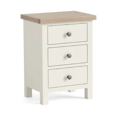 Coconut Wood 3 Drawer Bedside Table White Wash Wood Top