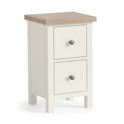 Coconut Wood 2 Drawer Narrow Bedside Cabinet Oak Top