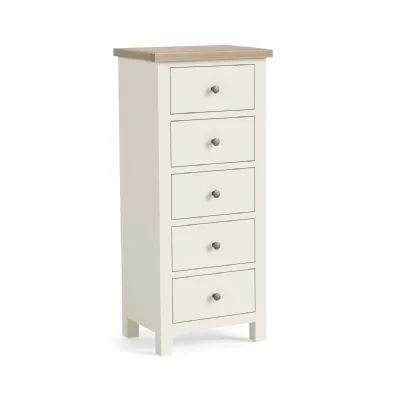 Coconut Wood Chest of 5 Drawers Tallboy Oak Top