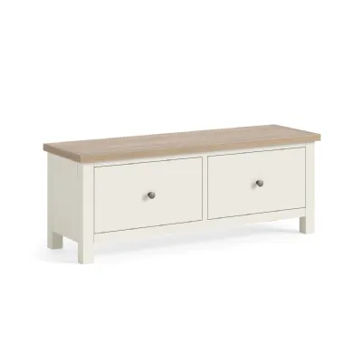 Coconut Wood 2 Drawer Large Bench White Wash Top