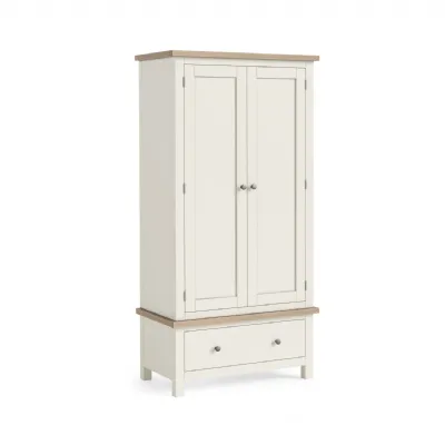 Coconut Wood 2 Door 1 Drawer Double Gents Wardrobe Oak Top
