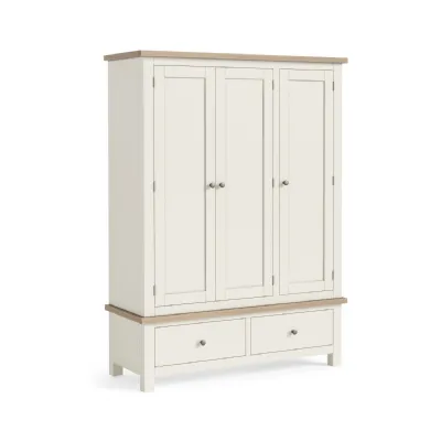 Coconut Wood 3 Door 2 Drawer Triple Large Wardrobe Oak Top