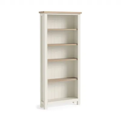 White Wood 5 Tier Large Open Bookcase Oak Top
