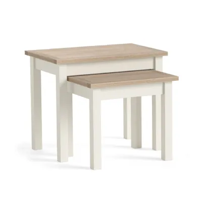 Coconut Wood Nest of 2 Side Tables White Wash Oak Top