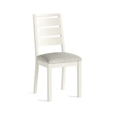 White Wood Ladder Back Dining Chair White Fabric Seat