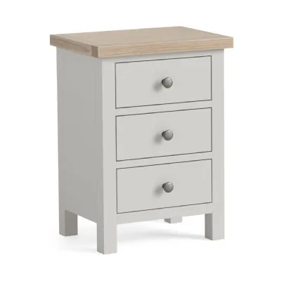 Light Grey Wood 3 Drawer Bedside Cabinet Oak Top