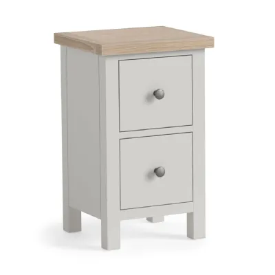 Light Grey Wood 2 Drawer Narrow Bedside Table Oak Top