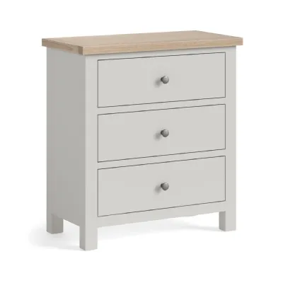 Light Grey Wood Chest of 3 Drawers White Wash Top
