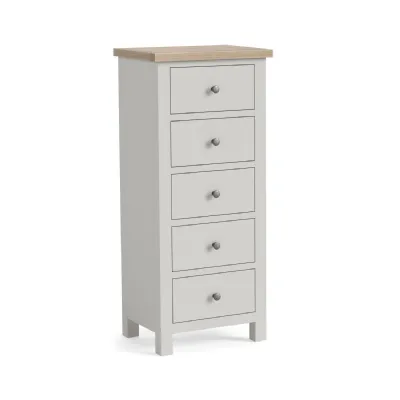 Light Grey Wood Chest of 5 Drawers Tallboy