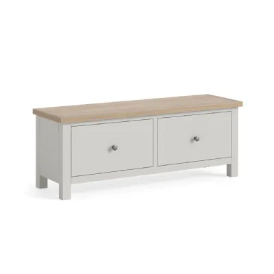 Light Grey Wood 2 Drawer Large Bench White Wash Top