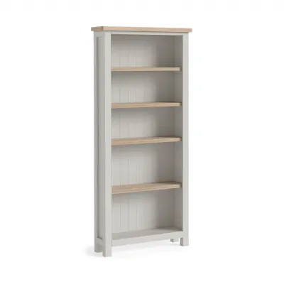 Light Grey Wood 5 Tier Large Open Bookcase Oak Top