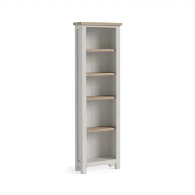 Light Grey Wood 5 Tier Slim Narrow Open Bookcase Oak Top