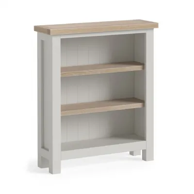 Light Grey Wood 3 Tier Low Open Bookcase Oak Top