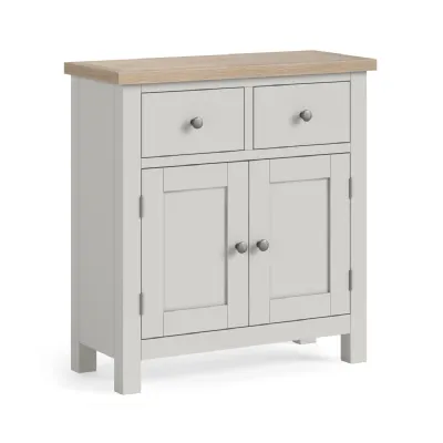 Light Grey Wood 2 Door 2 Drawer Small Sideboard Oak Top