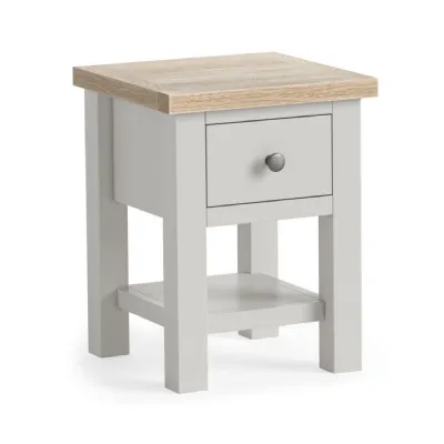 Light Grey Wood 1 Drawer Square Lamp Table Oak Top and Shelf