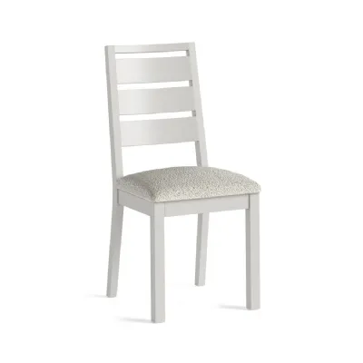 Light Grey Wood Ladder Back Dining Chair White Fabric Seat
