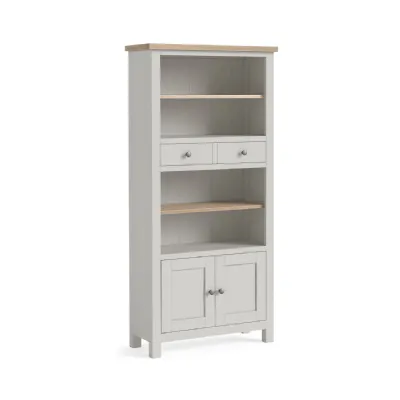 Light Grey Wood 2 Door 2 Drawer Open Display Unit Oak Top