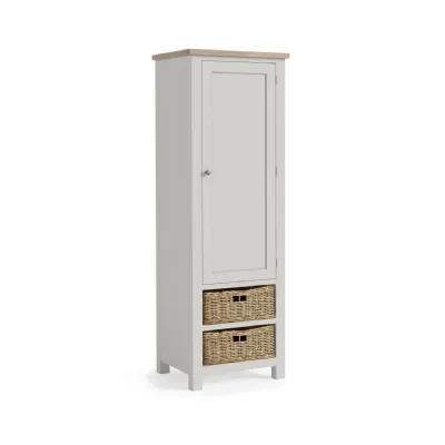 Light Grey Wood 1 Door 1 Drawer Tall Larder Unit 2 Baskets